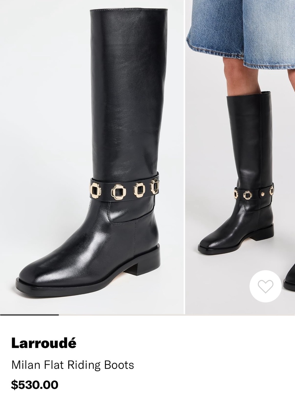 Larroude Milan Black Leather Flat Riding Boots never worn